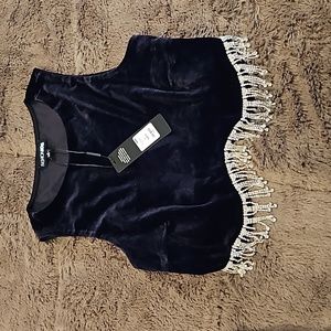 Fashion Nova Zhara Rhinestone Crop Top Black size s small NWT